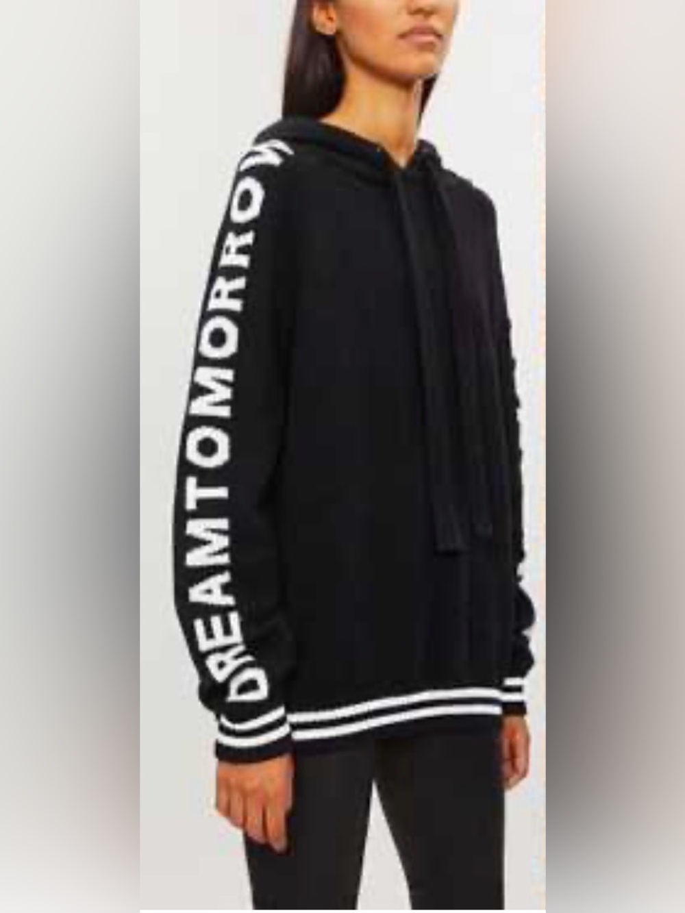 Maje Black Hooded Zip-Up Sweater with White Sleeve Lettering